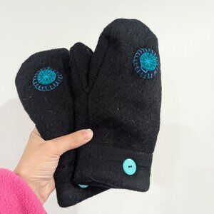 Handmade Felted Wool Fleece Lined Mittens Black Blue Green